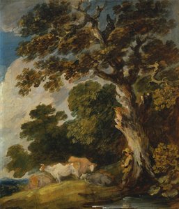 Uma paisagem arborizada com gado e um pastor de Gainsborough Dupont