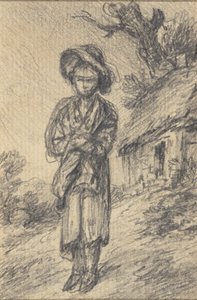 Rapaz de pé junto a uma casa de campo de Gainsborough Dupont