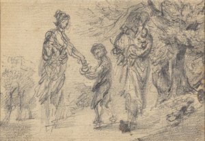 Paisagem com duas mulheres e uma criança de Gainsborough Dupont