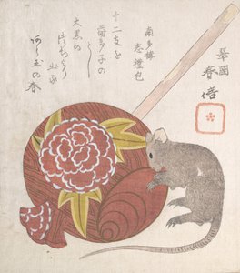 Malho de Daikoku, Um dos Deuses da Boa Fortuna, e um Rato, provavelmente 1828.