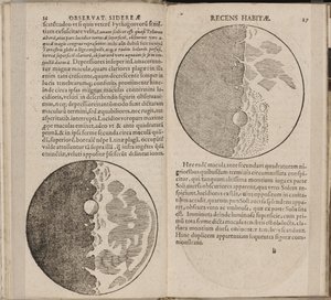 Folha do livro Sidereus Nuncius Sidereal Messenger por Galileo Galilei, 1610