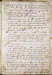 Página de "Sidereus Nuncius" na qual a Galileia nomeia as quatro estrelas como Medicea Sidera ou Pianeti Medicei (Planetes mediceennes): manuscrito do astrônomo e físico italiano Galileo Galilei dit Galilee (1564-1642) escrito para Cosimo de Medicis (Cosim