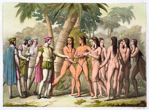 Cristóvão Colombo com Hernán Cortes recebendo uma garota nativa americana como presente, c1820-1839