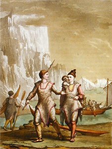 Gronelândia homens e mulheres que regressam da pesca (gravura a cores) de Gallo Gallina