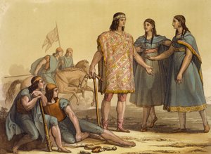 Nativos da tribo Araucani, Argentina, de Le Costume Ancien et Moderne, Volume II, placa 37, de Jules Ferrario, publicado em c.1820s-30s de Gallo Gallina