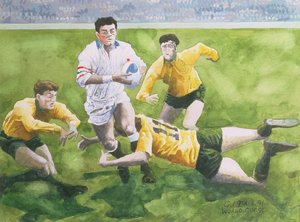 Rugby Match: Inglaterra x Austrália na Final da Copa do Mundo de 1991, Will Carling sendo derrotado (wc)