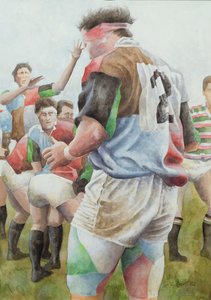 Jogo de Rugby: Harlequins contra Northampton, Brian Moore na Line Out, 1992 (wc)