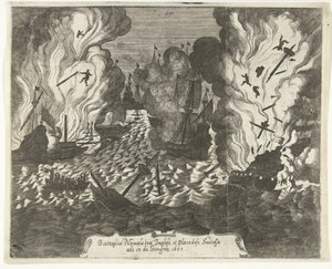 Batalha de Lowestoft, 1665 Batalha Naval entre ingleses e holandeses sucessiva em 13 de junho de 1665 (título no objeto) de Gaspar Bouttats (attributed to)