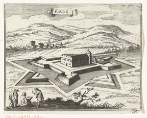 Vista de Nagykálló Imagens topográficas da Áustria, Hungria e Balcãs (título da série) Breve descrição, e os aen-wysinghe der placesen in desen boeck, com suas palavras teghen, de pé, pertinentemente uyt-ghebeldt, em Oostenryck (se de Gaspar Bouttats
