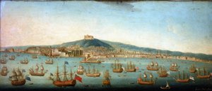 Vista da baía de Nápoles com a frota do Almirante Byng ancorada