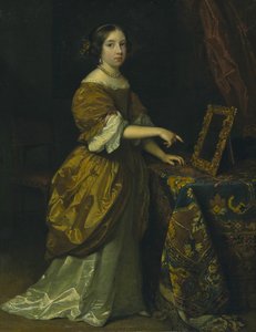 Garota de pé diante de um espelho, 1668. de Gaspar Netscher
