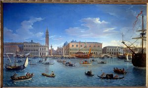 Vista de Veneza, o cais, a praça e o Palácio Doge, da ilha de São Jorge (San Giorgio) Pintura de Gaspar Vanvitelli (Gaspar van Wittel, Caspar Van Vitelli) (1653-1736) 1697 Dim 1,74x0,98 m Madrid, Musee du Prado - Vista de Veneza, a p