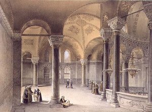 Haghia Sophia, placa 14: a Galeria Oriental, gravada por Louis Haghe (1806-85) publicada em 1852 (litho) de Gaspard (after) Fossati