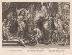 Thomiris mergulha a cabeça de Cyrus numa tigela de sangue de Gaspard Duchange (attributed to)