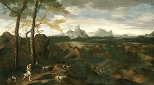 Paisagem com um pastor e cabras, c. 1635.