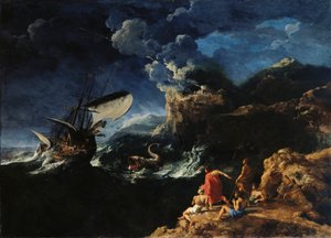Paisagem marítima com Jonas e a baleia de Gaspard Dughet