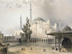 Pátio de Hagia Sophia (placa 15), gravada por Louis Haghe (1806-85) publicou 1852
