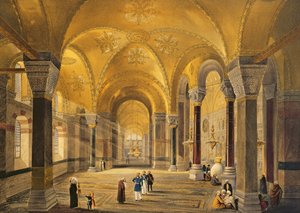 Haghia Sophia, placa 12: a Galeria de Memes no canto sudoeste, gravada por Louis Haghe (1806-85), publicada em 1852