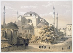 Haghia Sophia, prato 19: vista exterior da mesquita, gravada por Louis Haghe (1806-85) publicado em 1852