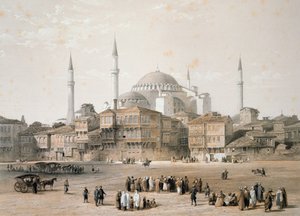 Hagia Sophia (placa 25) antes da restauração, gravada por Louis Haghe (1806-85) publicou 1852