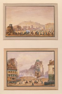 Ataque contra o Clos Saint-Lazare em junho de 1848 e o Assalto à Barricada na entrada do Faubourg Saint-Antoine com a morte do General François de Negrier (1839-1913) 25 de junho de 1848 (gouach de Gaspard Gobaut
