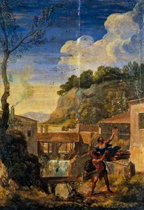 Campo com Hércules e Antaeus (óleo sobre tela) de Gaspard Poussin (school of) Dughet