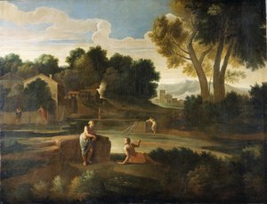 Paisagem clássica com figuras (óleo sobre tela)