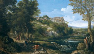Paisagem mostrando fauno e ninfa dançantes 1667 - 1668, de Gaspard Dughet (1615-1675)