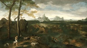Paisagem com pastor e cabras, c.1635 (óleo sobre tela) de Gaspard Poussin Dughet