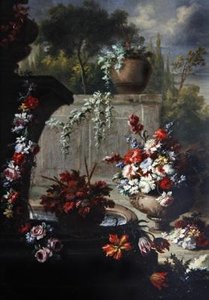 Natureza morta das flores em vasos ornamentais (óleo sobre cobre) (par ao 379514)
