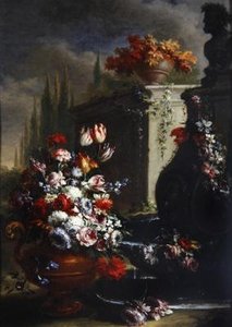 Natureza morta com flores em vasos ornamentais (óleo sobre cobre) (par ao 379515)