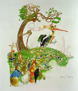 A Lebre e a Tartaruga, de Fábulas de Jean de La Fontaine (1621-95) (gravura colorida)