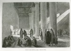 Dentro do palácio do Emir Muhammad Ibn Abdullah Al Rashid (1872-1897), em Hail, Arábia Saudita. Gravura de G.Vuillier, para ilustrar a história "pelerinage au Nedjed, berço da raça árabe", de Lady Anna Blunt, em 1878-1879, publicada no Tour du mo