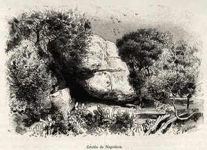 A caverna Napoleão, ou Napoleão Bonaparte (1769-1821) gostava de se refugiar quando criança para estudar e meditar. Gravura e história "La Corse" de Gaston Vuillier (1845-1915), em 1890, em Le tour du monde, nouveau journal des voyages, sob a direção de