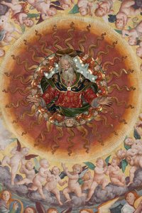 Detalhe da Assunção de Nossa Senhora, conhecida como "O coro de anjos tocando música", Cúpula do transepto, de 1534 (fresco) de Gaudenzio Ferrari