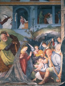 Natividade, afresco de Gaudenzio Ferrari (1475-1546), Igreja de São Cristóvão, Vercelli, Itália