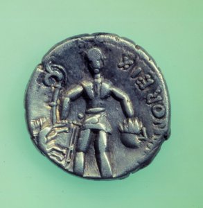 Civilização gálica: moeda do povo Eduen representando um guerreiro. Século I AC.