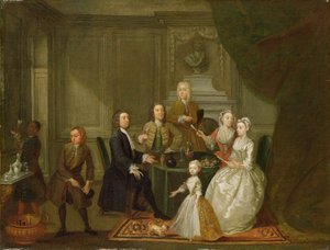 Retrato de Grupo, Provavelmente da Família Raikes, c.1730-32 (óleo sobre tela)