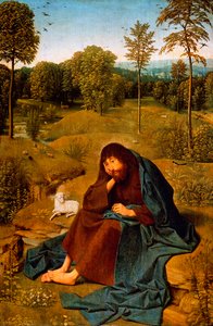 John Baptist in Wilderness, pintura de Geertgen tot Sint Jans Panel (ca 1460-ca 1490), painel, 42x28 cm, Holanda