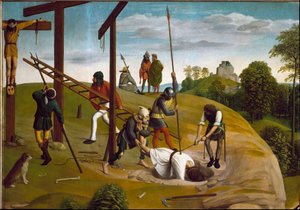 Lamentação sobre a morte de Cristo. Detalhe da descida da cruz. (Pintura