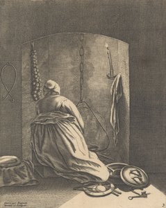 Uma Mulher Cozinhando, Placa 3 de Cinco Ocupações Femininas, c. 1640-57., c. 1640-57. de Geertruydt Roghman