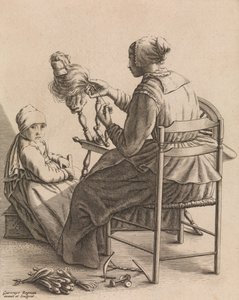 Uma Mulher Fiando, Placa 4 de Cinco Ocupações Femininas, ca. 1640-57. de Geertruydt Roghman