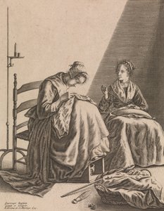 Duas Mulheres Costurando, Placa 1 de Cinco Ocupações Femininas, ca. 1640-57. de Geertruydt Roghman