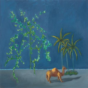 Camelo e duas árvores, 2019 (óleo sobre tábua) de Genevieve French
