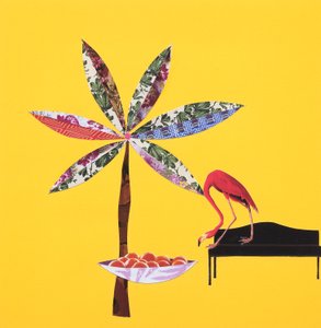 Flamingo com laranjas (colagem) de Genevieve French