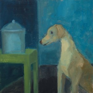 Cão amarelo com frasco de biscoitos, 2020 (óleo sobre tela)