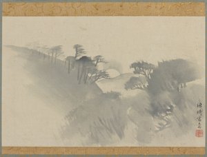 Paisagem com colina, árvores e nascer da lua, período Edo, 1747-1868. de Genki