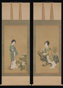 Yanji com orquídeas e Yang Guifei com peônias, 1785. de Genki