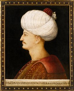 Retrato de Suleiman (Suleyman) I o Magnífico (1494-1566), Sultão Otomano" Pintura Anónima - Sultão Suleiman I o Magnífico de Bellini, Gentile de Gentile (school of) Bellini