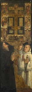 Cardeal Bessarion e dois membros da Scuola della Carità em oração com o relicário de Bessarion, c. 1473 de Gentile Bellini